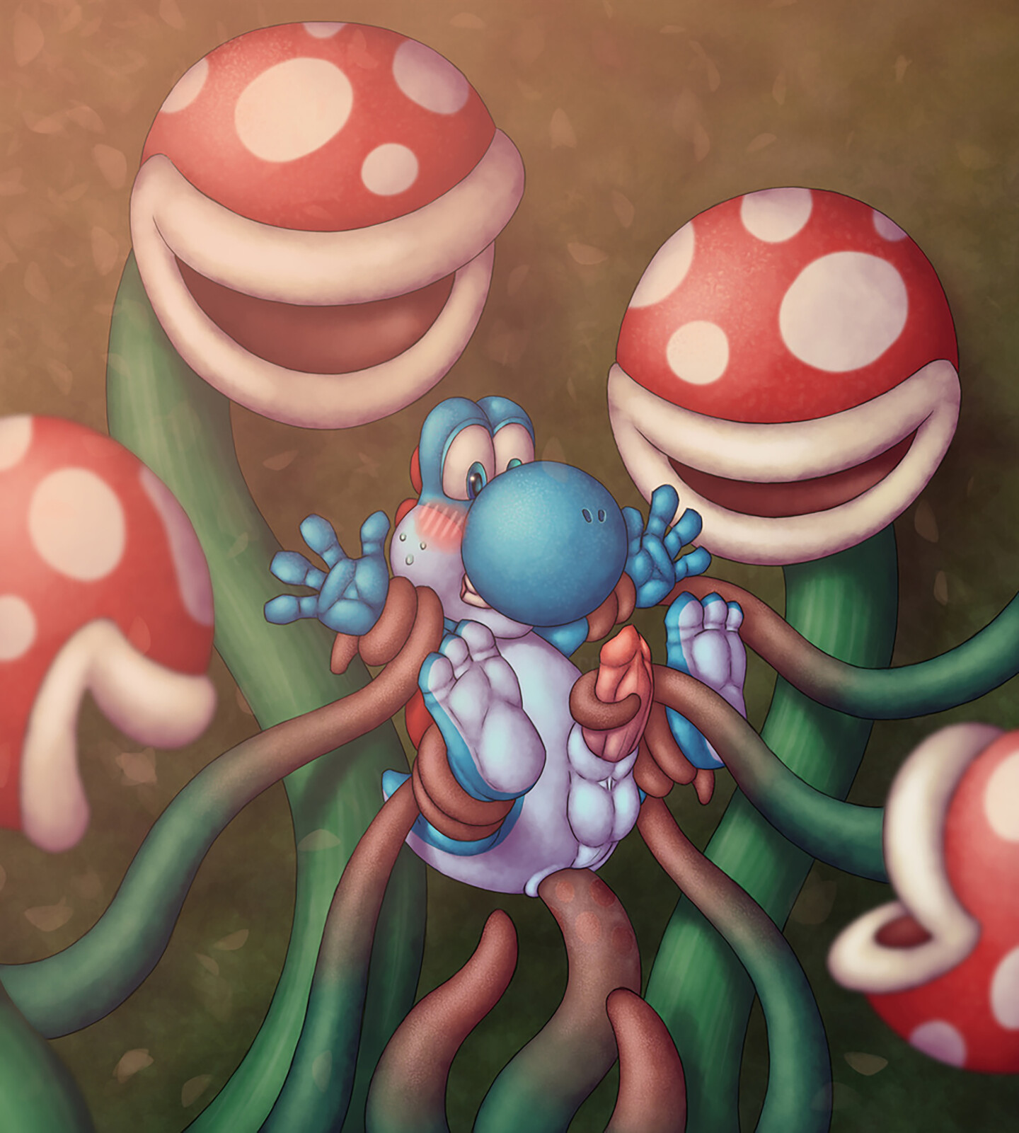 Piranha Plants Fun With Yoshi, Digital Arts by Happy The Red | Artmajeur