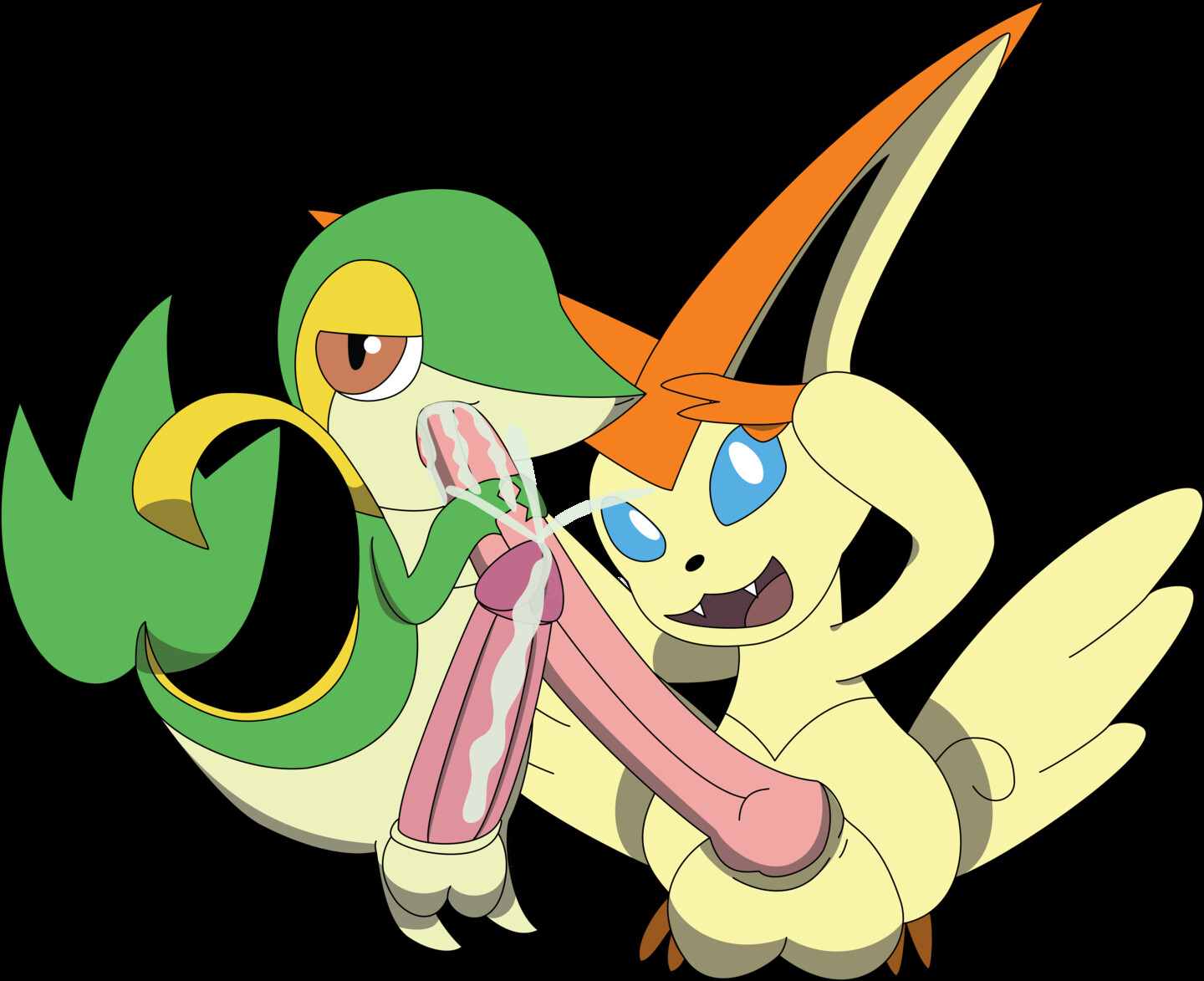 Snivy Sucking Victini, Digital Arts by Happy The Red | Artmajeur