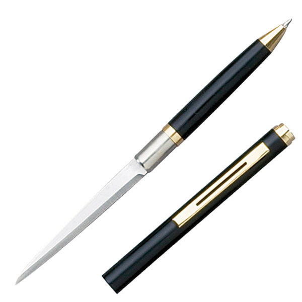 Letter Opener Pen Knife - Black and Gold, 3" Blade